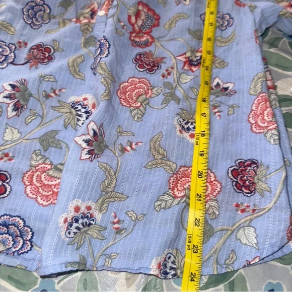 LOFT Blue Floral Blouse, lightweight, eyelet detail, elastic sleeve, women’s XL - Picture 9 of 10